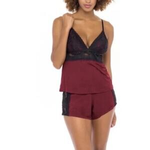 Oh La‎ La Cherie Paris Camisole and Short Set Black and Dark Red Size L/XL